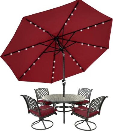 MASTERCANOPY 9ft Patio Umbrella with Solar Lights, Burdy