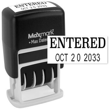 MaxMark Self-Inking Rubber Date Office Stamp with Entered PhraseDate - Black Ink ,Max Dater II, 12-Year Band