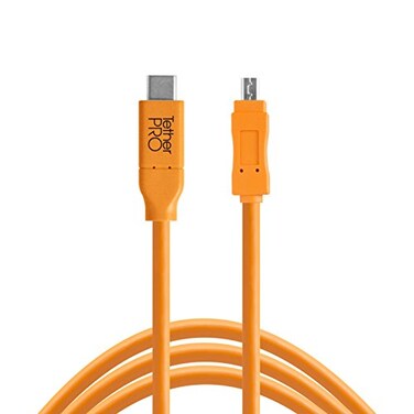Tether Tools TetherPro USB-C to 2.0 Mini-B 8-Pin, 5Gbps Gen 1, 15' ,4.6m, High-Visibility Orange