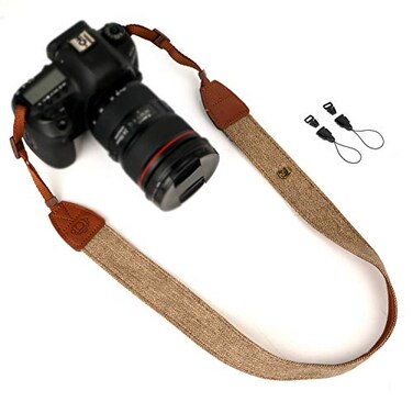 WANBY Camera Strap Canvas Brown Shoulder Strap with Quick Release Buckles