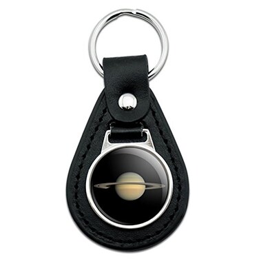 GRAPHICSMORE Black Leather Planet Saturn with Rings Solar System Keychain