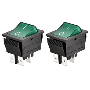 Heschen Rocker Switch ON-Off DPST 4 Terminals Green Light 16A 250VAC 2Pack