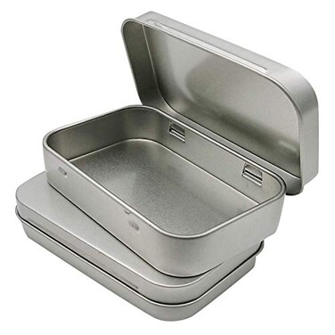 Hulless 2Pcs Small Hinged Tin Box Metal Tins Storage Containers, Silver