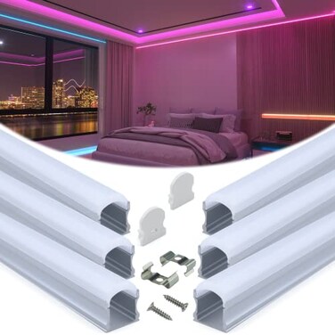Muzata 6Pack 3.3FT/1M Silver Spotless LED Channel with Milky Diffuser U108