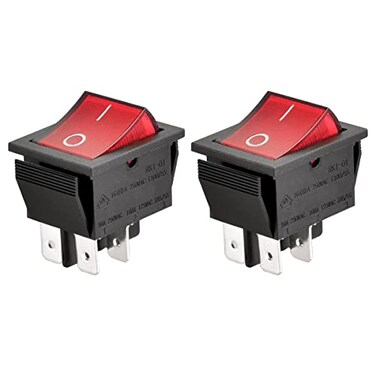 Heschen Rocker Switch ON-Off DPST 4 Terminals Red Light 16A 250VAC 2Pack