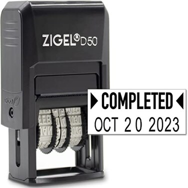 ZIGEL D50 Date Stamp with Completed - Self Inking Date Stamp - Black