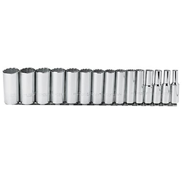 STANLEY Proto Socket Set, SAE, 1/2 in. Dr, 15 pc ,J54107