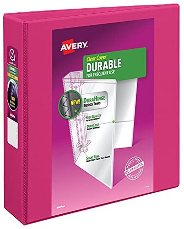 Avery Durable View 3 Ring Binder, 2" Slant Rings, 1 Pink Binder