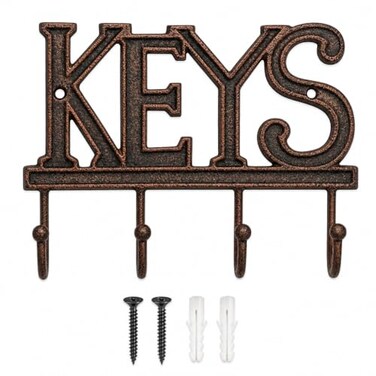 Comfify Copper-Black Cast Iron Key Holder for Wall“ Keys Sign with 4 Hooks