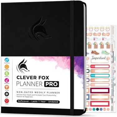 Clever Fox Planner PRO, Undated Weekly Planner, 8.5x11 Black
