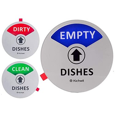 Kichwit Clean Dirty Dishwasher Magnet with The 3rd OptionEmpty, Non-Scratch Strong Magnet BackingResidue Free Adhesive, 3.5 Diameter, Silver