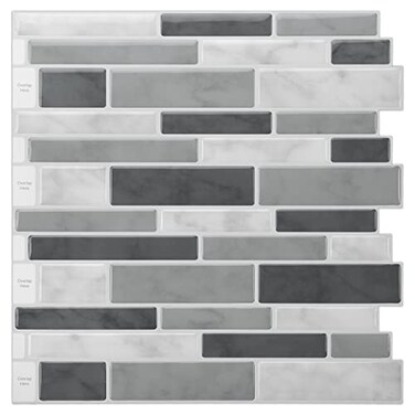 LONGKING PeelStick Backsplash Tile for Kitchen, Gray Stick on Tile ,10 Sheets
