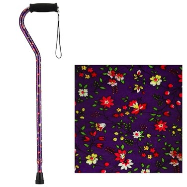 NOVA Designer Walking Cane with Offset Handle, Lightweight Adjustable Walking Stick with Carrying Strap,Purple Bliss Design