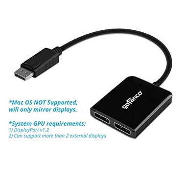gofanco 1x2 DisplayPort 1.2 Display Splitter Adapter ,DPMST2DP