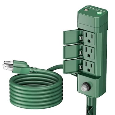BN-LINK Outdoor Power Stake Timer, Dusk to Dawn Light Sensor, 6 Outlets