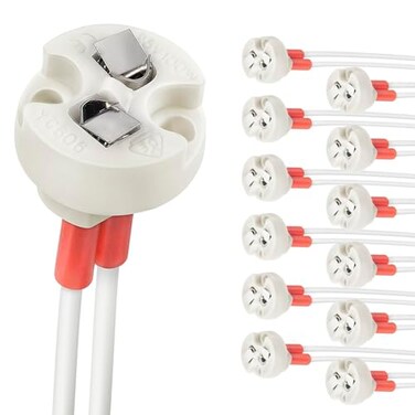 DiCUNO G4, GU5.3 Bi-Pin Ceramic Base Socket, with Wire Connector, 12-Pack