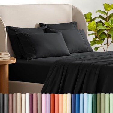 Bare Home Sheet Set 1800 Ultra-Soft with 4 Pillowcases ,Full, Black