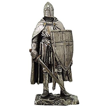 Pacific Giftware Crusader Knight Statue Silver Finishing Cold Cast Resin Statue 7" ,8711