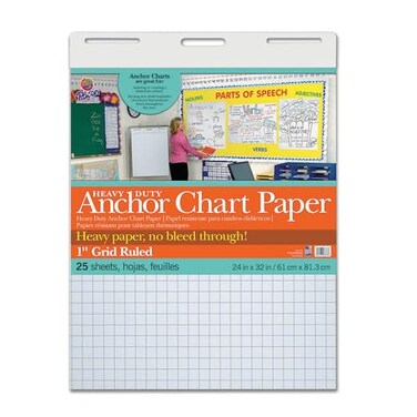 Pacon PAC3373 Heavy Duty Anchor Chart Paper, 1" Grid Ruled, 24" Width, 32" Length, 25 Sheets, White