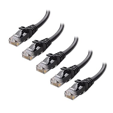 Cable Matters 10Gbps 5-Pack Snagless Cat 6 Ethernet Cable, 1ft, Black
