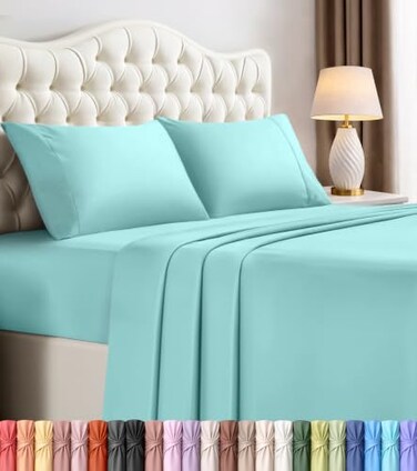 Utopia Bedding Full Sheets Set, 4 Pieces 16" Deep Pocket Hotel Luxury Bed Sheets, Spa Blue