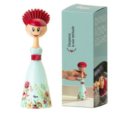 Vigar Dolls Dish Brush with Holder for Dishes - Green, Red
