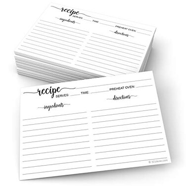 321Done Recipe Cards, 4x6, Set of 50, Classic Script Design, White