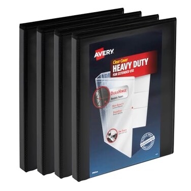 Avery Heavy Duty View 3 Ring Binder, 0.5" One Touch Slant Ring, Holds 8.5" x 11" Paper, 4 Black Binders ,79708
