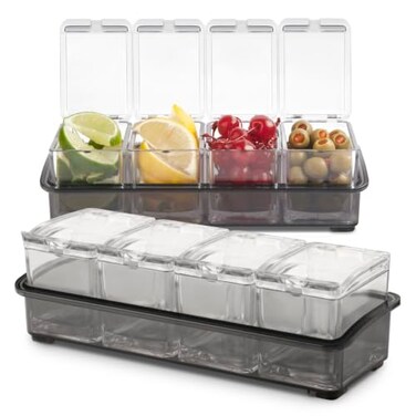 Final Touch Cocktail Garnish Bar Tray for Bartenders, 4 Containers with Lid