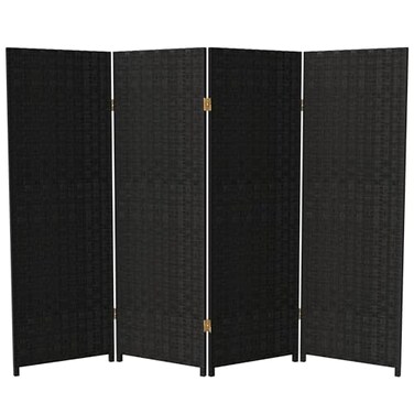 Red Lantern 4 ft. Short Woven Fiber Folding Screen - Black - 4 Panel