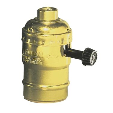 Leviton C20-07090-0PG 2-Circuit 3-Way Socket Lamp Holder, 250 W, Incandescent, Medium, Brass