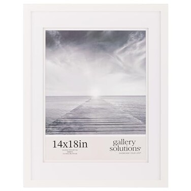 Gallery Solutions - 14"x18" White Frame - Double White Mat - Wall/Tabletop Display - Perfect Fit for 11"x14" Photos - Versatile Mounting Options - Rectangular Tabletop - Poster Frame