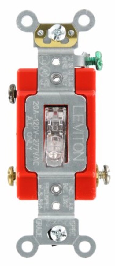 Leviton 20-Amp, 120 Volt, Toggle Pilot Light, Illuminated On, Req. Neutral Single-Pole AC Quiet Switch, Extra Heavy Duty Grade, Self Grounding, 1221-PLC, Clear