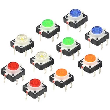 WMYCONGCONG 10 PCS Light Emitting Diode Momentary Tactile Push Button Switch 12 mm x 12 mm x 7 mm Red Tactile Button Switch