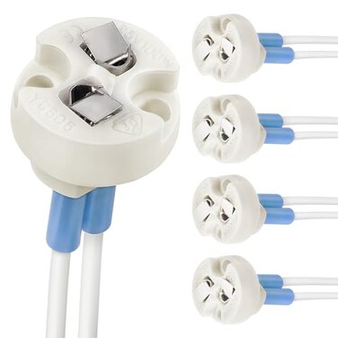DiCUNO G4, GU5.3 Bi-Pin Ceramic Base Socket, with Wire Connector, 5-Pack