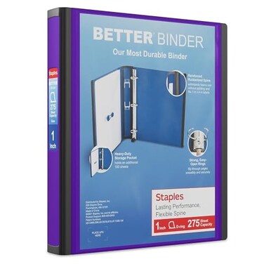 Staples Better Binder, 1-Inch D-Ring View, Purple, 275 Sheets