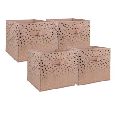 DII Woven Polyester Storage Bin, Polka Dot, PinkGold, Small Set of 4