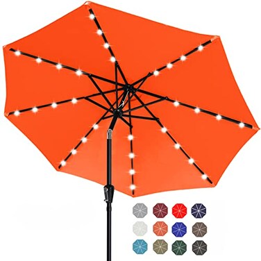 ABCCANOPY Solar Led Patio Umbrella with 32 Lights 9FT,Orange