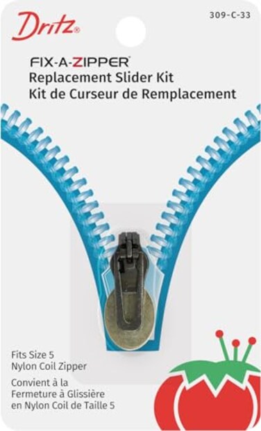 Dritz Fix-A-Zipper Replacement Slider Kit for Size 5 Coil Zipper, metal