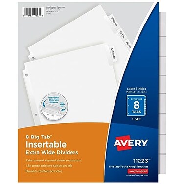 Avery Big Tab Insertable Dividers, 8-Tab, Clear, Extra-Wide, 1 Set