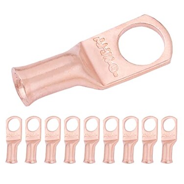 SELTERM 10pcs 8 AWG, 5/16" Stud Heavy Duty Bare Copper Battery Cable Lugs