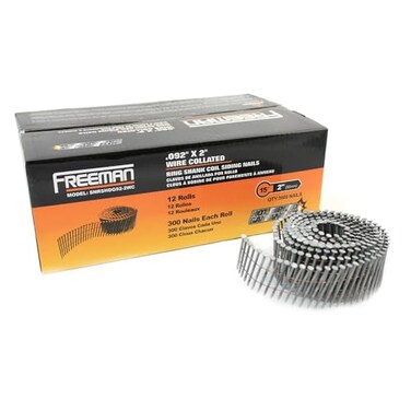 Freeman 15° 2" Wire Collated Galvanized Ring Shank Coil Siding Nails“ 3,600 Count“ For Siding, Wall Sheathing, and Cedar Shingles