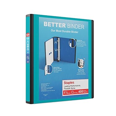 Staples Better Binder, 1.5-Inch D-Ring View, Teal, Holds 350 Sheets