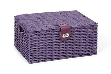 Arpan Medium Resin Woven Storage Basket Box With LidLock - Purple