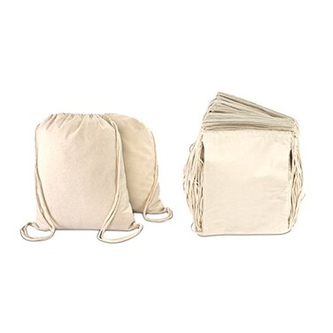 DALIX Canvas Drawstring Bag String Backpack Mens Womens Bulk Natural 12 Pack