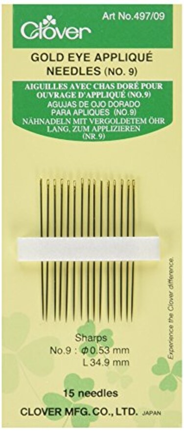 Clover Gold Eye Applique Needles - Size 9 15/Pkg