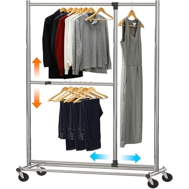 Simple Houseware Dual Bar Adjustable Clothing Garment Rack, 72" H, Chrome