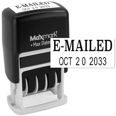 MaxMark Self-Inking Rubber Date Office Stamp with E-MAILED PhraseDate - Black Ink ,Max Dater II, 12-Year Band