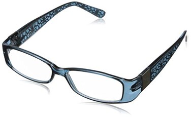Foster Grant Women's Posh Rectangular Reading Glasses, Blue/Transparent, 52 mm,1.25