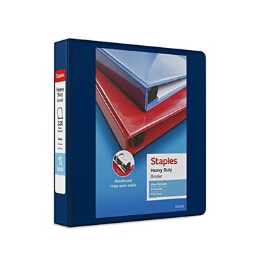 Staples Heavy-Duty 1.5-Inch D-Ring View Binder, Blue, 350 Sheets